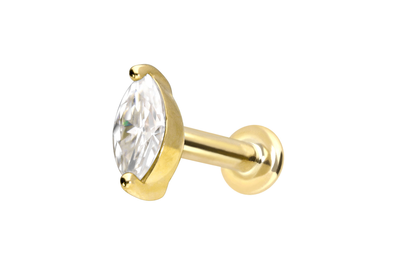 14 Karat Gold Labret Piercing mit Push Fit MOISSANIT-OVAL